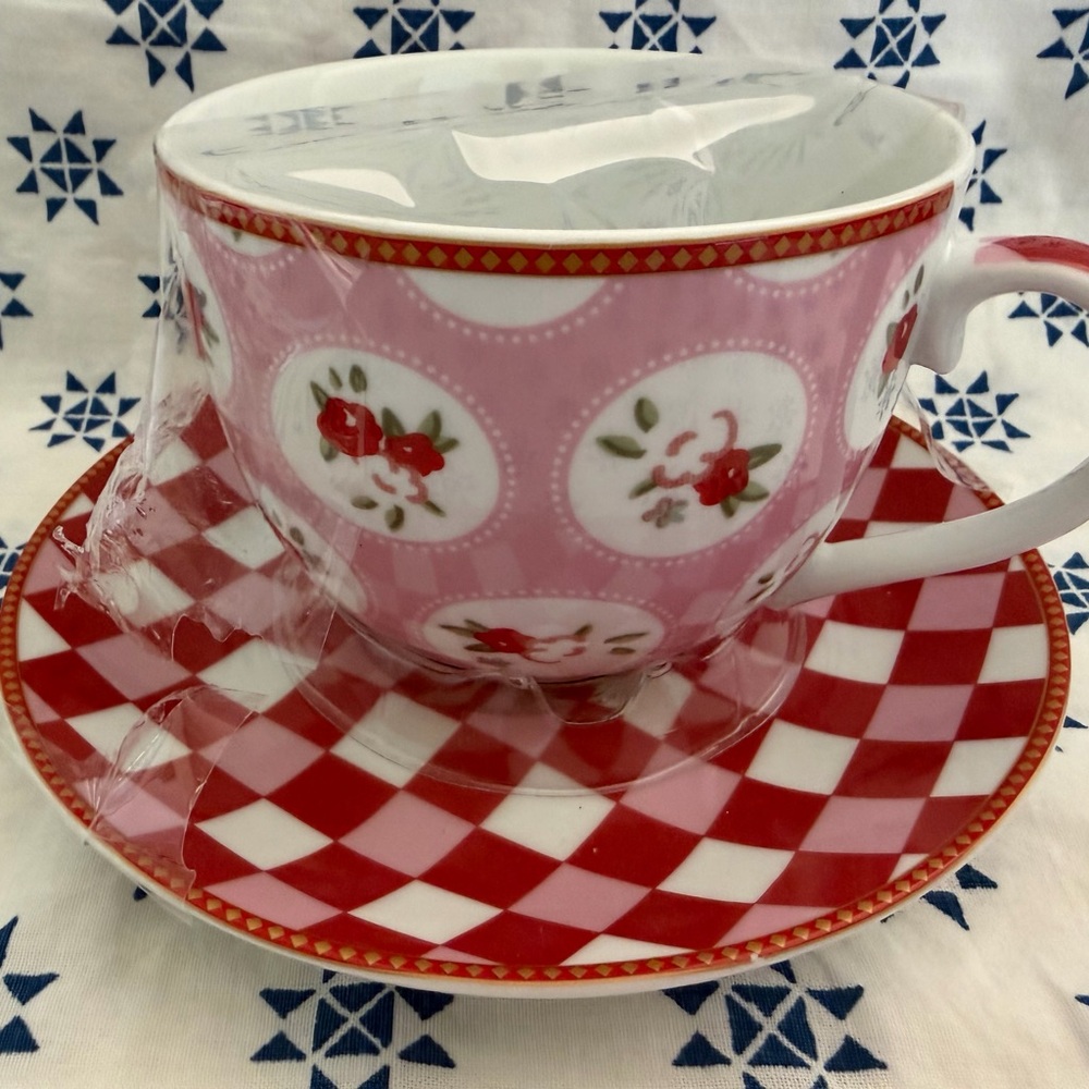 Pink Floral Porcelain Tea Cup and Saucer Set Kent Pottery Teacup